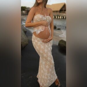 2 Piece Lace Tube Tie Ruffle Elegant photoshoot baby shower